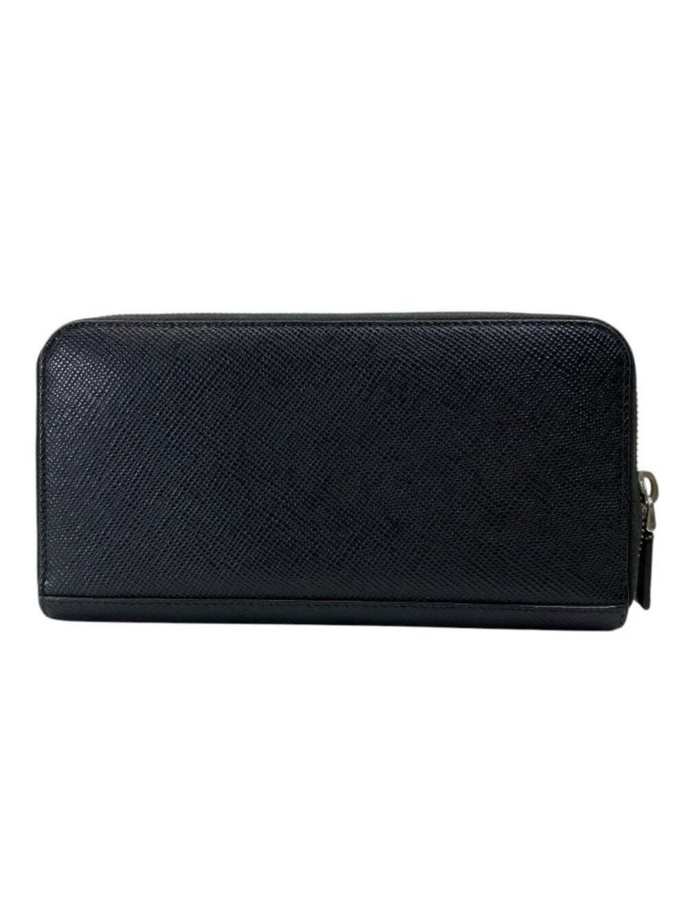 Prada Wallet Zip Around Logo Saffiano Leather Black Business Daily Capacity - Picture 2 of 10